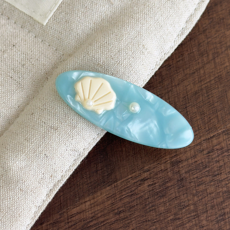 E廠-海藍色貝殼海星醋酸高級感邊夾化妝夾可愛度假風髮夾瀏海夾碎髮夾「27068」25.06-2