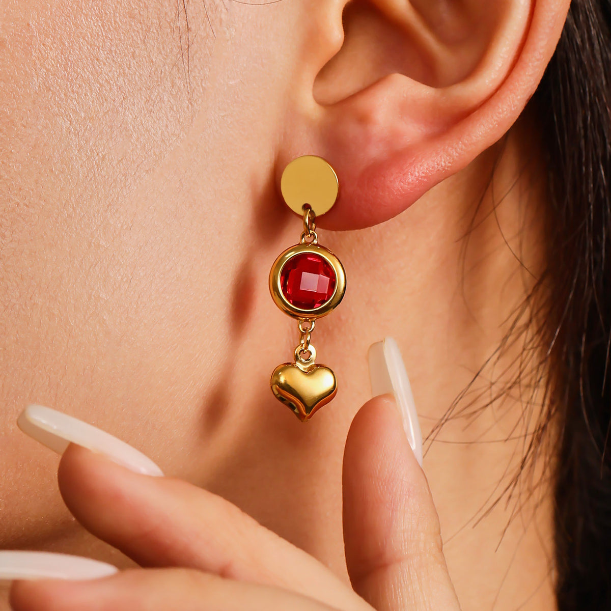 B廠-歐美新款捷克玻璃愛心流蘇耳環時尚氣質不鏽鋼18K真金耳飾「TXF284」25.06-3