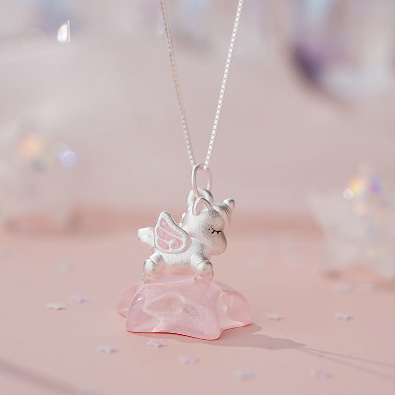 D廠-S999足銀獨角獸項鍊獨特設計感可愛韓風小清新溫柔鎖骨鏈「YC3892N」25.10-1