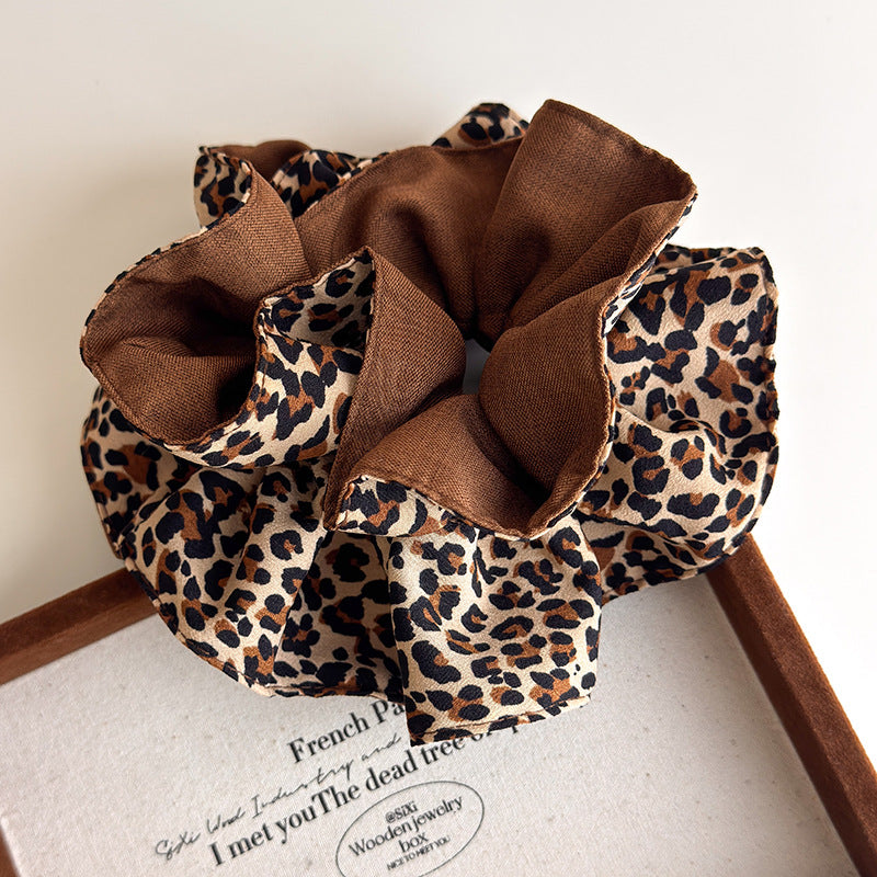 E廠-咖色豹紋雙層髮圈飽滿後腦勺大腸圈高級感髮繩花苞頭繩秋冬髮飾品「27364」25.08-4