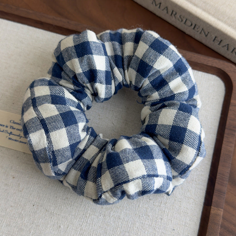 E廠-趙露思同款慵懶黑白格子充棉大腸髮圈頭繩髮飾頭花扎馬尾皮筋髮繩「27154」25.07-1