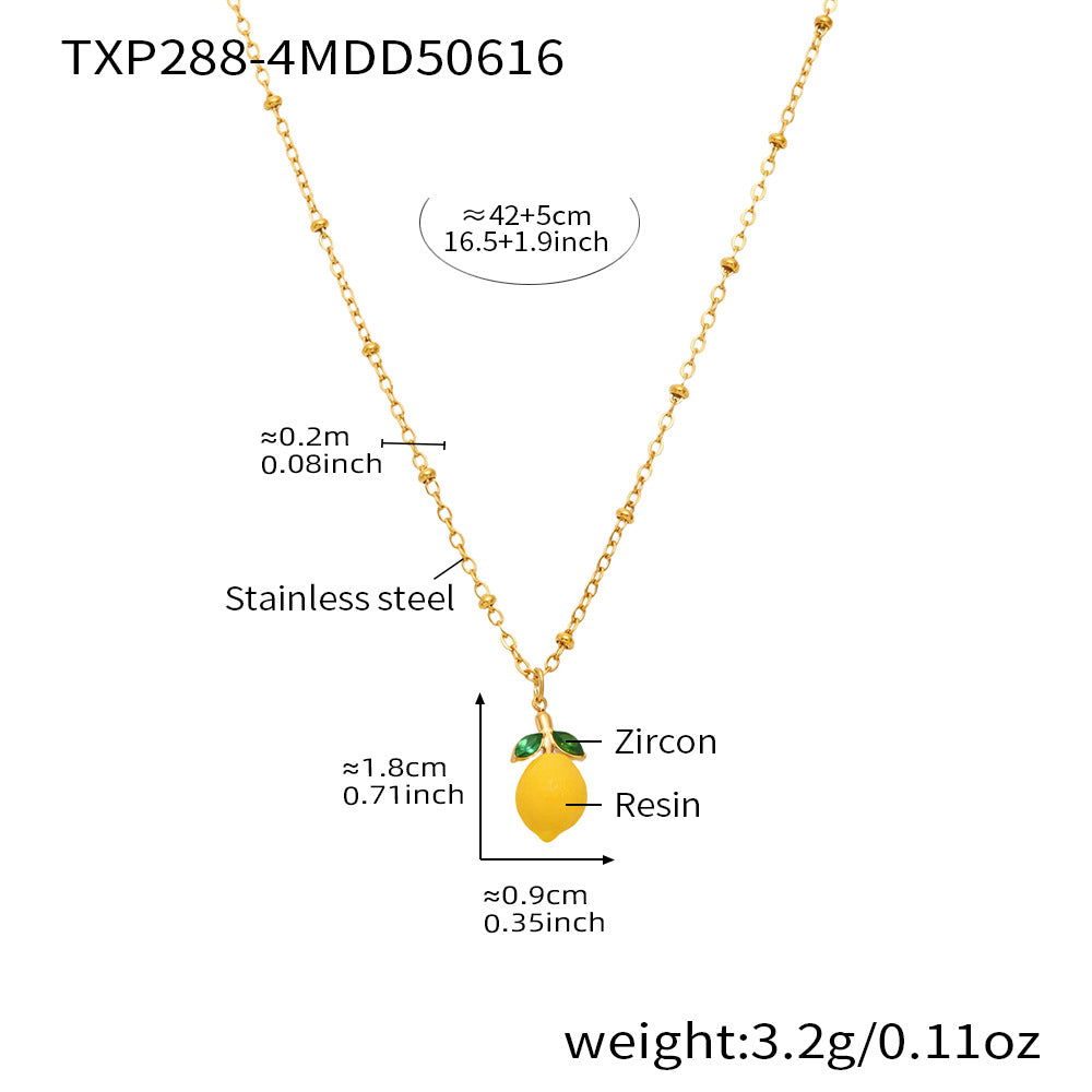 B廠-夏日小清新樹脂檸檬雛菊項鍊手工串珠高光貝珠水果掛墜頸鏈「TXP288」25.06-3