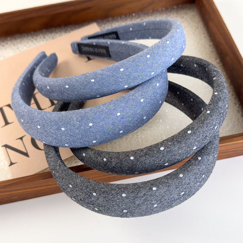 E廠-滿鑽牛仔布藝高顱頂髮箍女2025新款寬邊夏日頭箍髮卡外出百搭頭飾「26880」25.05-1