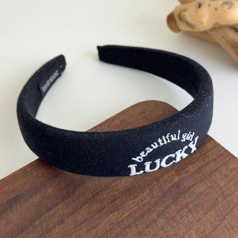 E廠-韓國網紅同款髮箍女布藝高顱頂刺繡字母髮箍髮卡百搭簡約頭箍髮飾「27082」25.06-3