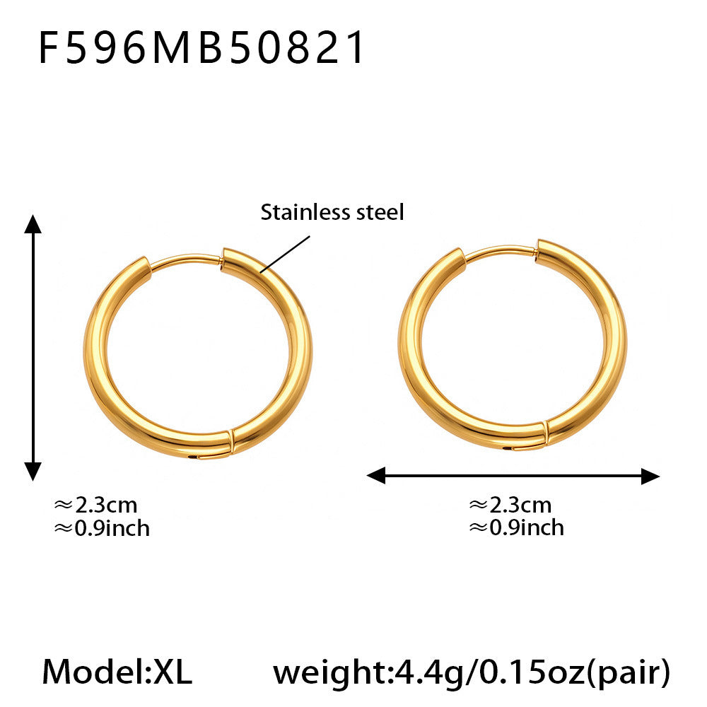 B廠-ins小眾設計感不鏽鋼幾何素圈耳環百搭時尚耳飾鍍18k金批發「F596」25.08-5