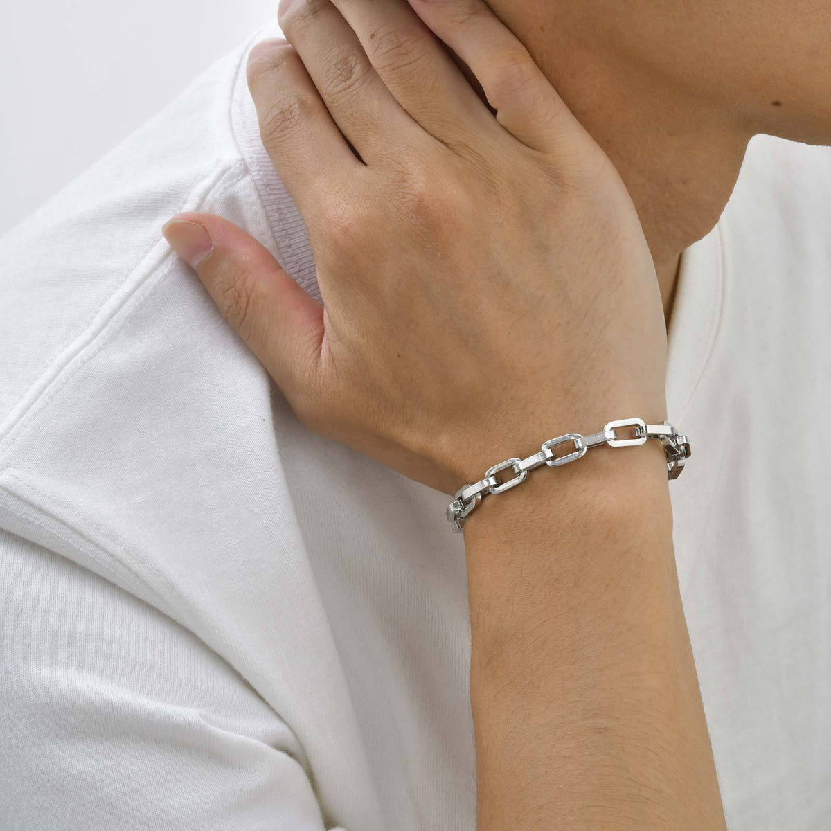 G廠-鈦鋼男士飾品歐美批發 不鏽鋼方形手工鏈手鍊時尚簡約飾品「BR-2395」25.06-1