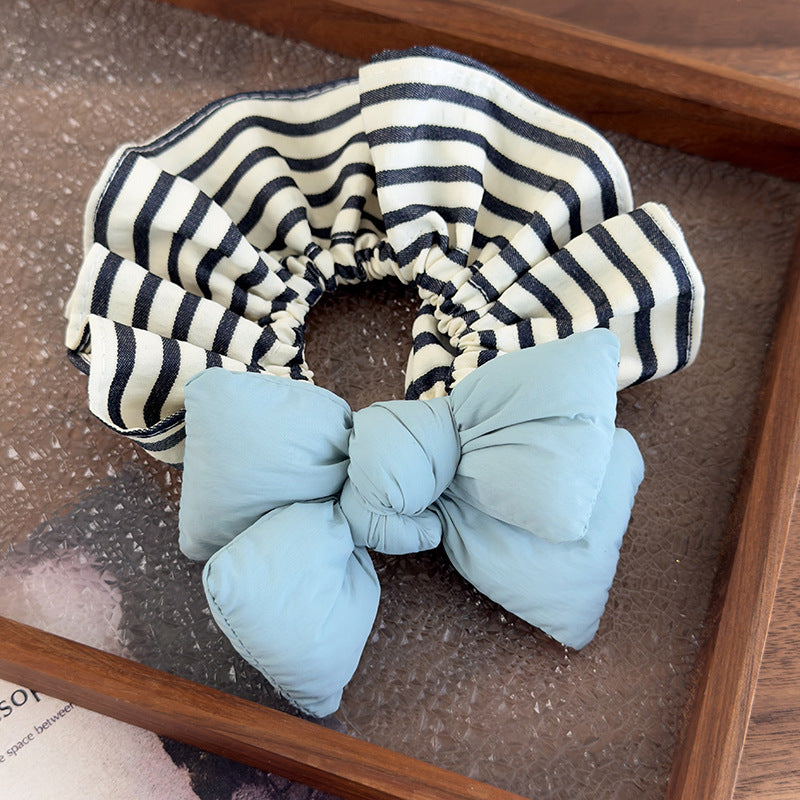 E廠-可愛麵包蝴蝶結條紋大腸圈韓系少女丸子頭皮筋充棉髮圈2025髮飾品「26918」25.05-3
