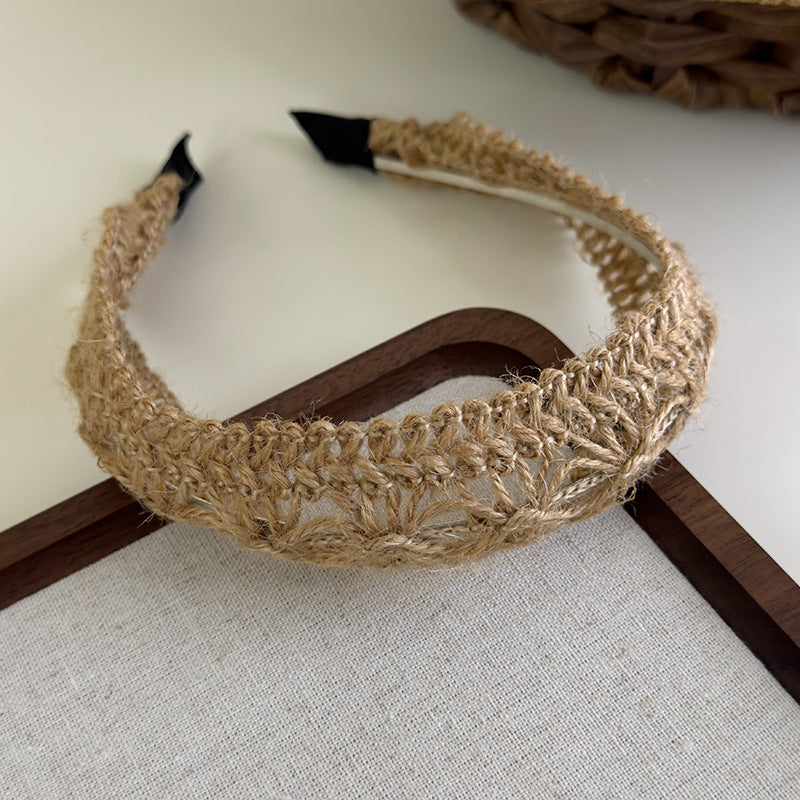 E廠-度假風草編寬邊髮箍女款波西米壓頭箍日常外戴髮捆高顱頂洗臉髮卡「25684」25.06-4