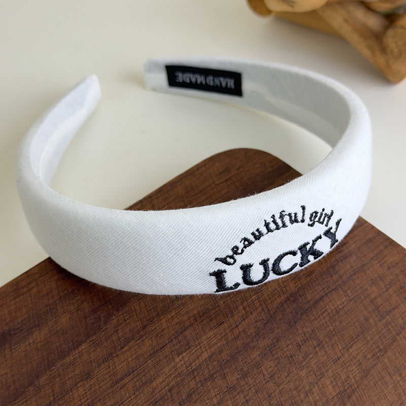 E廠-韓國網紅同款髮箍女布藝高顱頂刺繡字母髮箍髮卡百搭簡約頭箍髮飾「27082」25.06-3