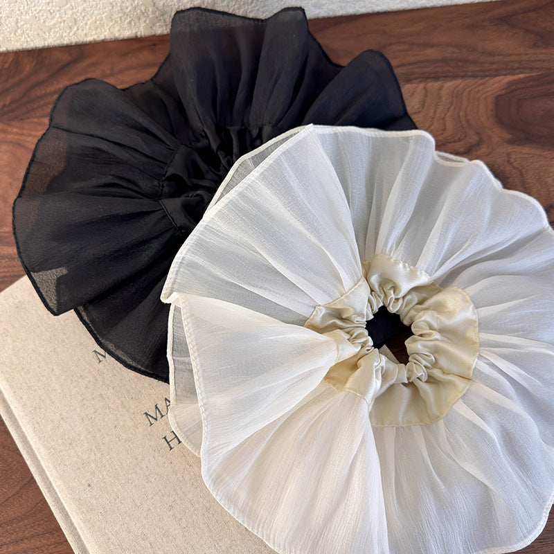 E廠-韓版超大褶皺雙層髮圈大腸圈高級感黑白頭繩頭花百搭髮飾簡約髮圈「26188」25.06-3