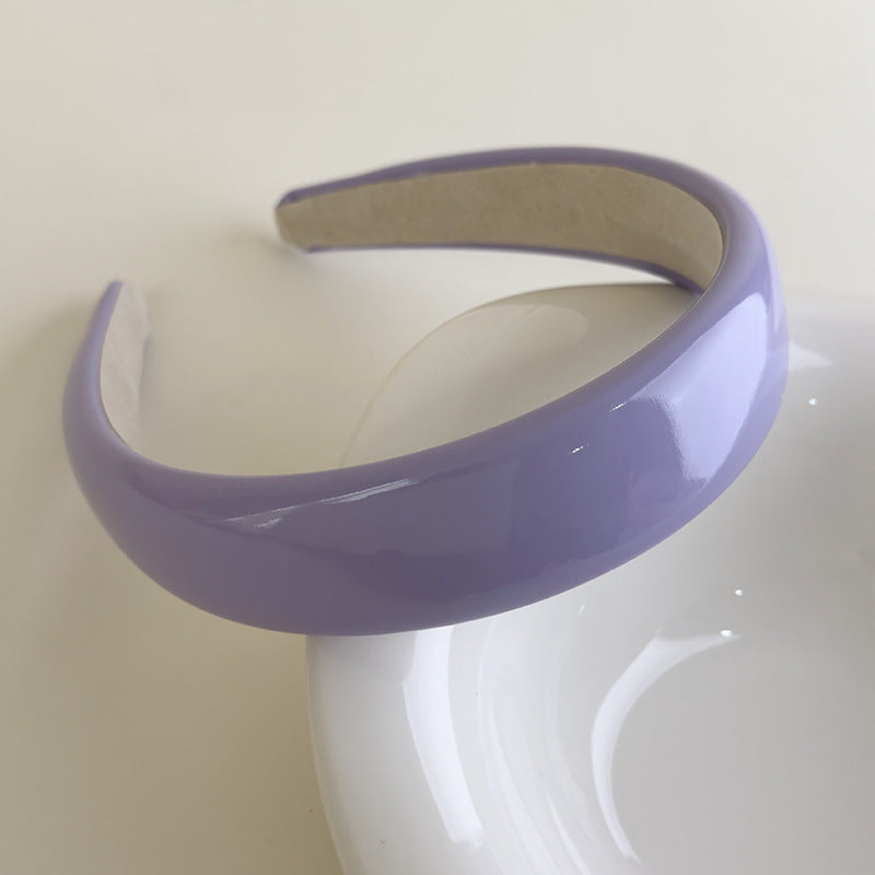 E廠-夏季多巴胺糖果色漆皮亮面皮海綿髮箍PU皮高顱頂純色頭箍髮卡髮飾「27077」25.06-3