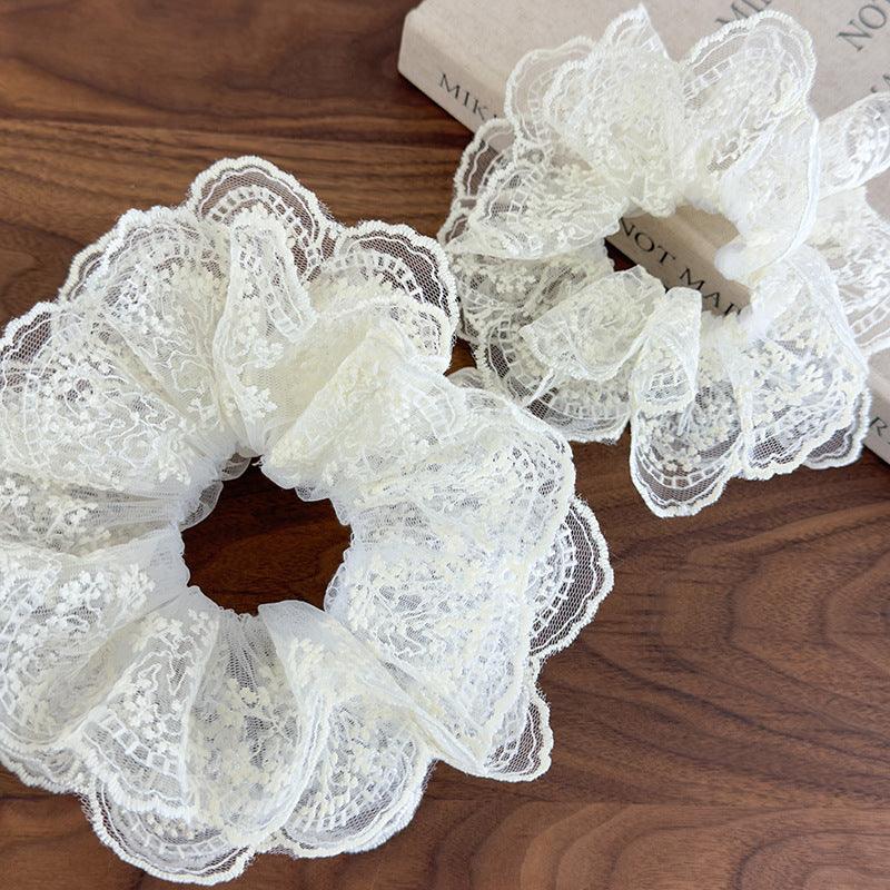 E廠-法式復古蕾絲花邊大號大腸髮圈氣質網紗甜美芭蕾風髮繩頭繩髮飾女「26525」25.02-2