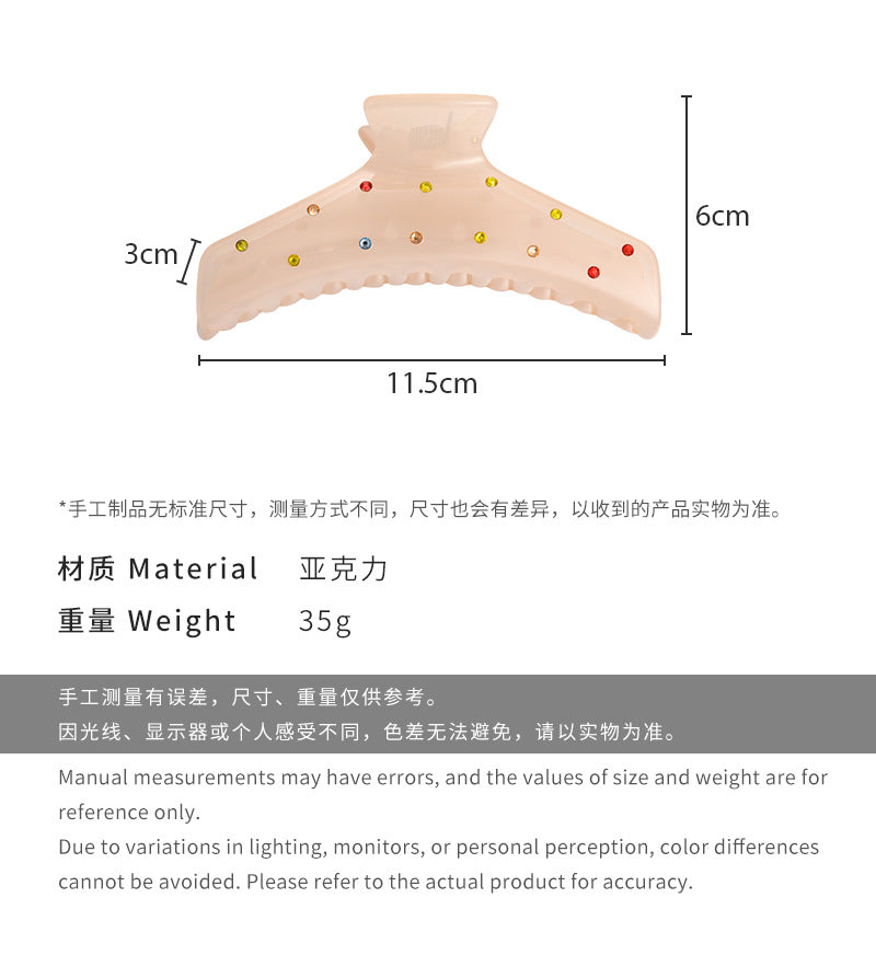 E廠-韓版髮飾頭飾氣質甜美清透感鑲鑽壓克力抓夾髮抓春夏彩色樹脂抓夾「27015」25.05-5