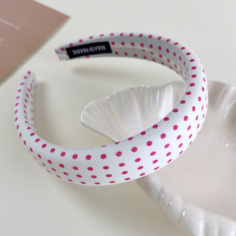 E廠-芭蕾粉~甜美紅色波點斜條紋海綿寬髮箍高級感頭箍氣質高顱頂髮卡「26884」25.05-1