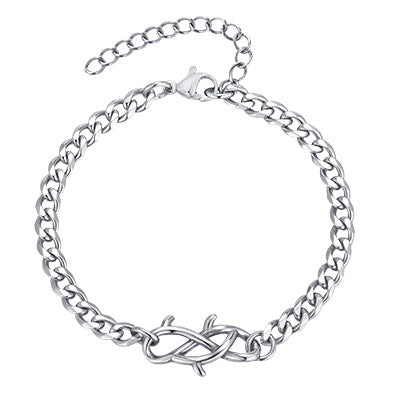 G廠-鈦鋼飾品 跨境歐美男士時尚簡約手飾不鏽鋼荊棘磨鏈手鍊「BR-2570」25.07-3