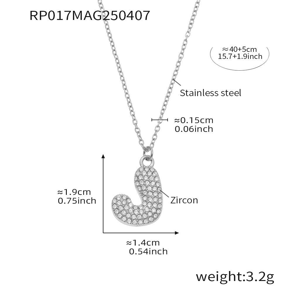 B廠-胖乎乎26個英文字母鋯石項鍊個性嘻哈不鏽鋼保色跨境飾品潮「RP017」25.04-2