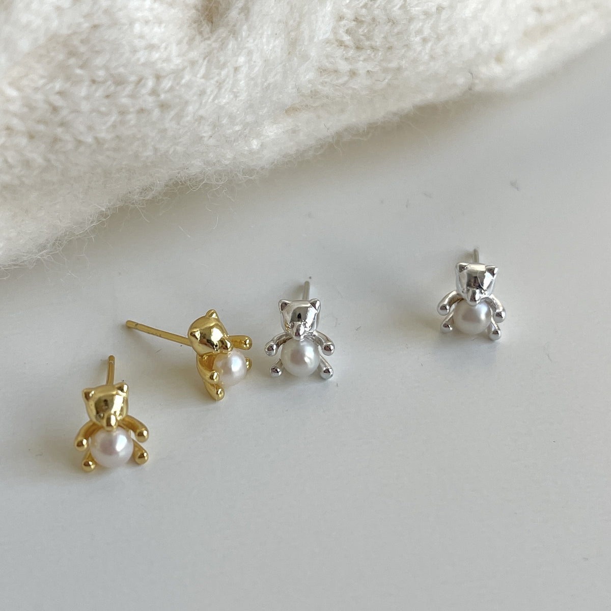 F廠-韓國韓版925純銀耳釘耳扣女小熊珍珠ins風小紅書耳環耳飾「C845」25.06-3