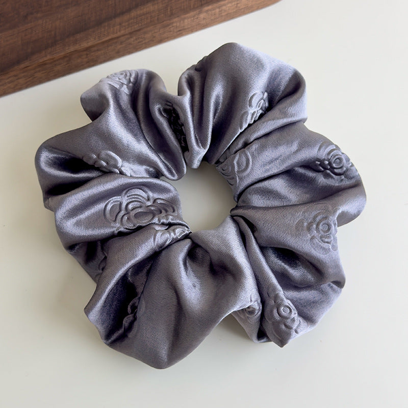 E廠-高級感純色輕奢立體壓花緞面大腸髮圈女慵懶風簡約百搭扎頭髮皮筋「27104」25.06-4