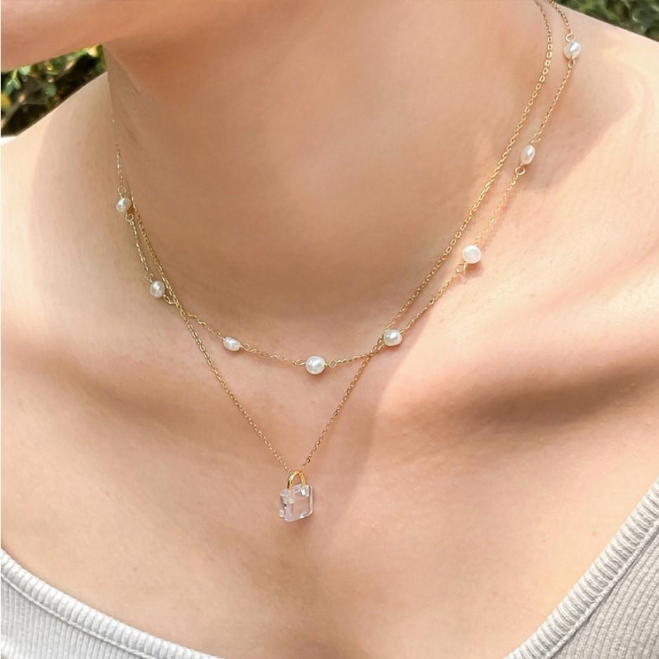 F廠-韓國韓版925純銀INS 小紅書珍珠米珠項鍊銀飾品簡約項鍊「B1093」25.08-1