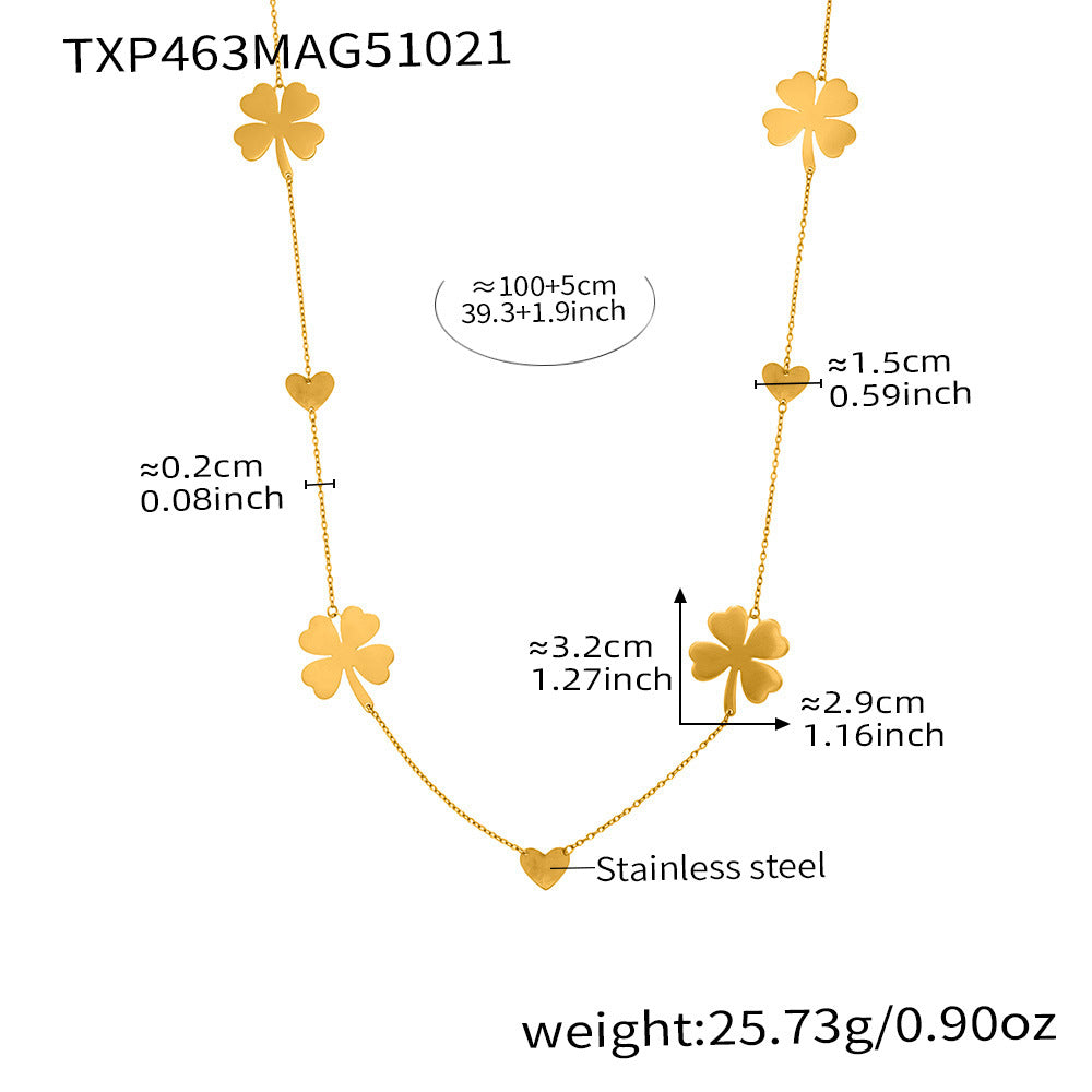 B廠-不鏽鋼愛心四葉草耳環戒指毛衣鏈飾品套裝鍍18k真金不掉色「TXP463」25.10-5