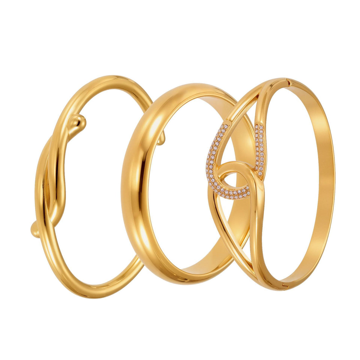 B廠-歐美簡約設計感不鏽鋼雙環卡扣鋯石手鐲女18k鍍真金不掉色「Z460」25.07-2