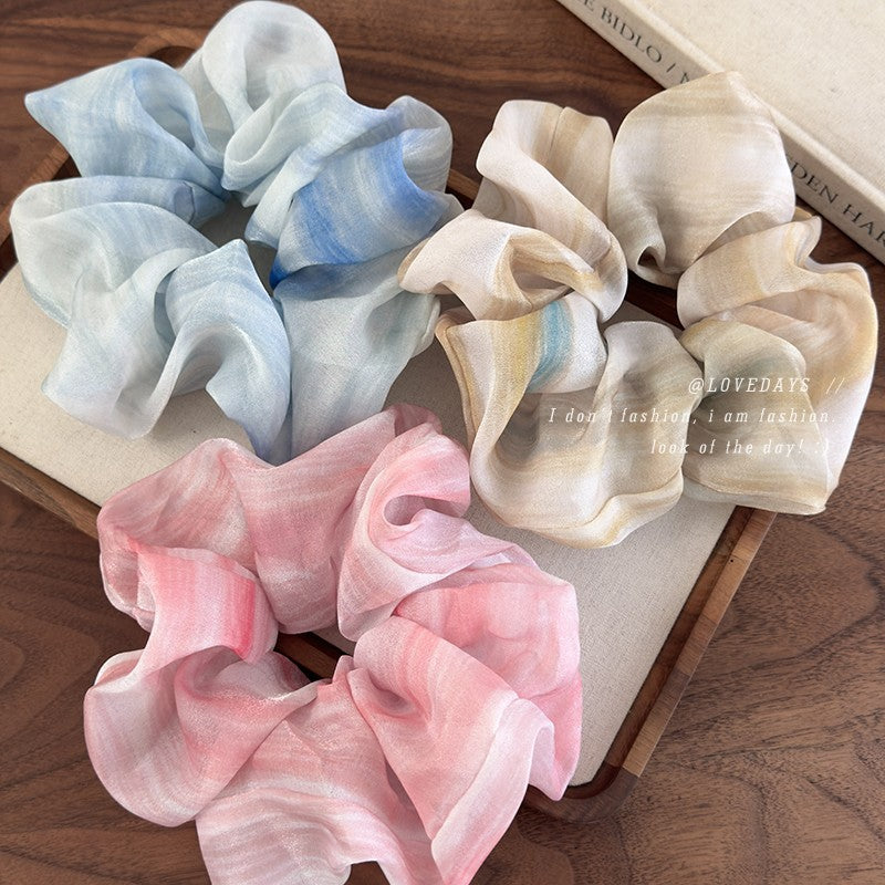 E廠-超仙扎染雪紡大腸髮圈女高級感2025新大號頭繩扎頭髮皮筋髮繩頭飾「26952」25.05-4