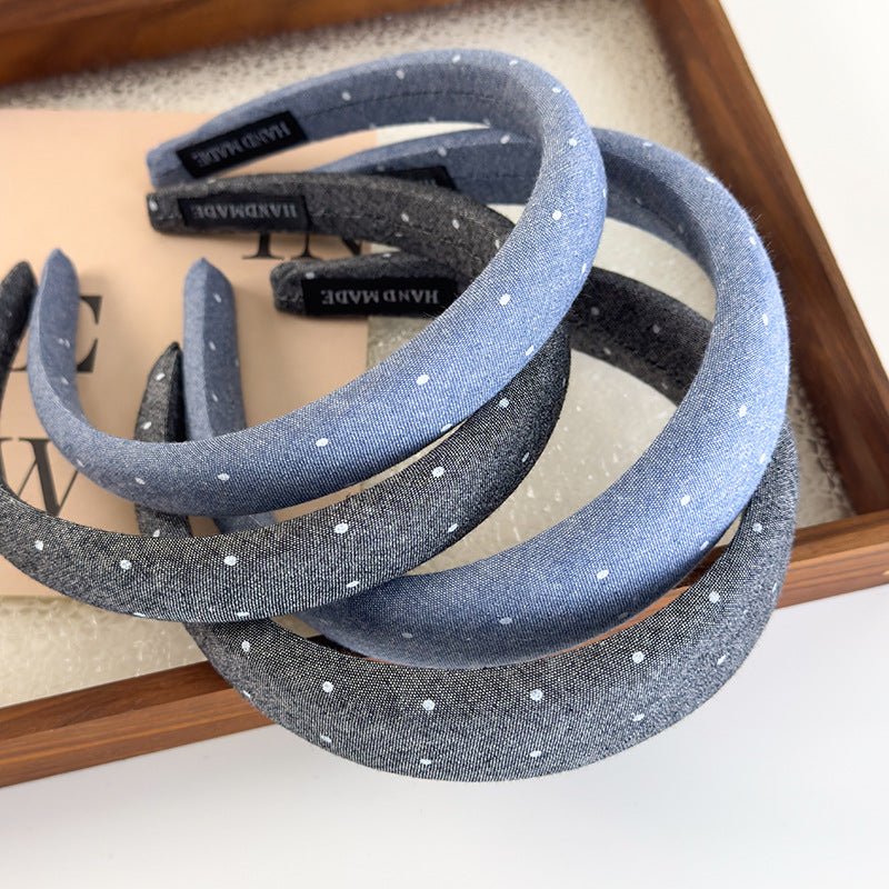 E廠-滿鑽牛仔布藝高顱頂髮箍女2025新款寬邊夏日頭箍髮卡外出百搭頭飾「26880」25.05-1