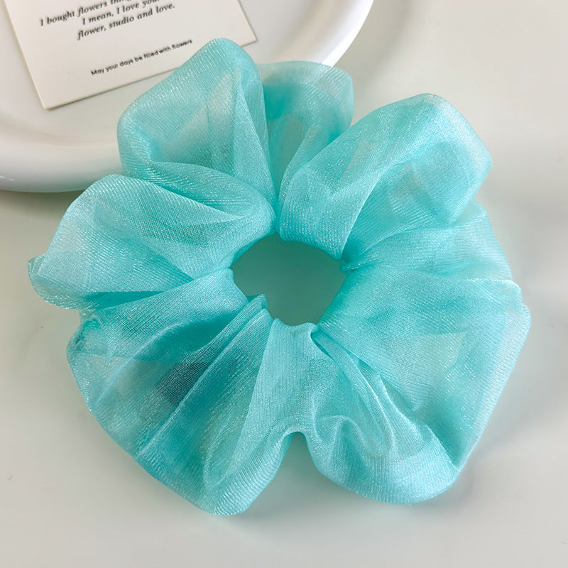 E廠-夏日薄荷 ins湖水藍網紗大腸髮圈女超大清涼感髮繩小清新百搭髮飾「26963」25.05-4