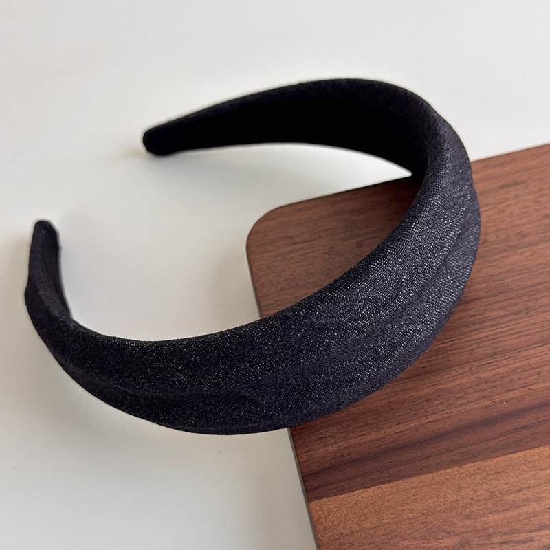 E廠-小清新風~韓系牛仔布藝簡約寬邊髮箍女款2025新款高顱頂頭箍髮飾「27250」25.07-4