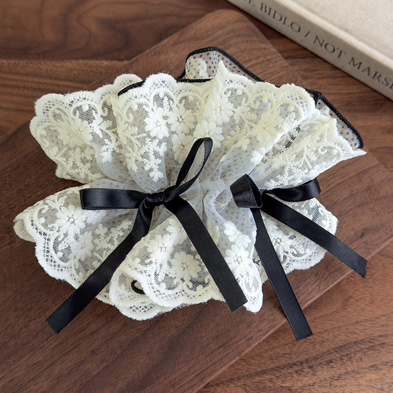 E廠-波點網紗四層蕾絲大腸髮圈公主風絲帶蝴蝶結頭花女高顏值甜美髮繩「27101」25.06-3