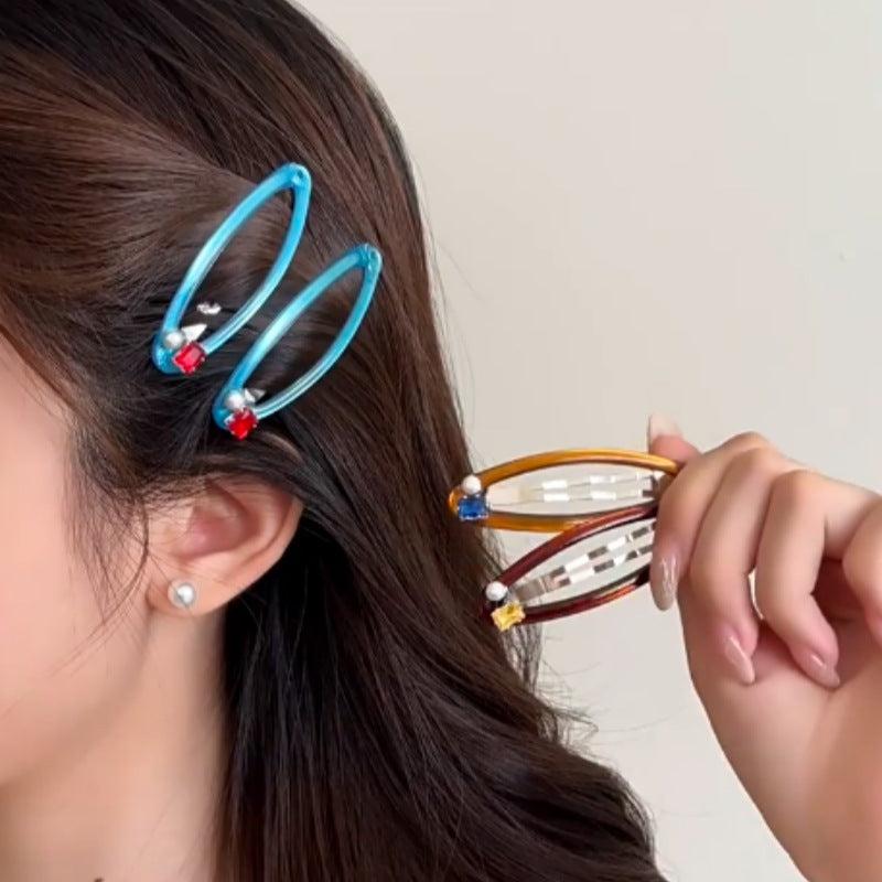 E廠-簡約彩鑽一字BB夾女2025新款側邊瀏海夾前額碎髮髮夾氣質百搭髮飾「23330」25.08-3