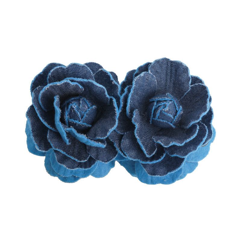 E廠-易夢玲同款復古牛仔山茶花香蕉夾高級感森系風竪夾高馬尾髮夾抓夾「27124」25.06-4