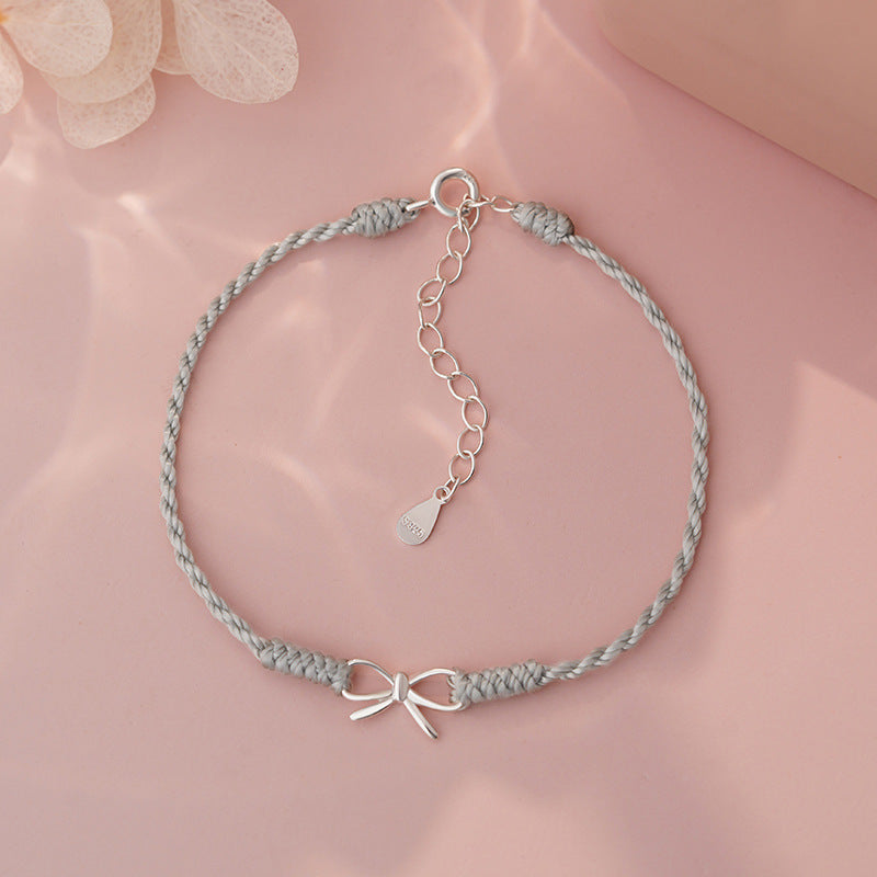 D廠-S925純銀ins蝴蝶結編繩手鍊女高級小眾清新甜美文藝編繩手飾「YC5134SL_1」25.04-3