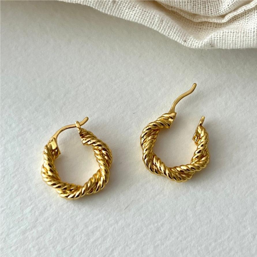 F廠-韓國韓版925純銀個性扭繩耳釘耳扣女簡約時尚ins風耳環「C1079」25.07-3