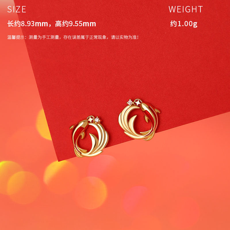 D廠-原創S999足銀年年有魚雙錦鯉耳環新年和田玉手鍊鎖骨鍊「YC4802SL_1 YC3241N_1 YC2728E_1」25.10-5