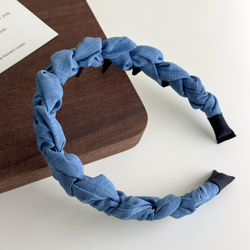 E廠-正反兩戴牛仔藍波浪帶齒高顱頂髮箍壓髮洗臉頭箍防滑碎髮整理神器「27107」25.06-4