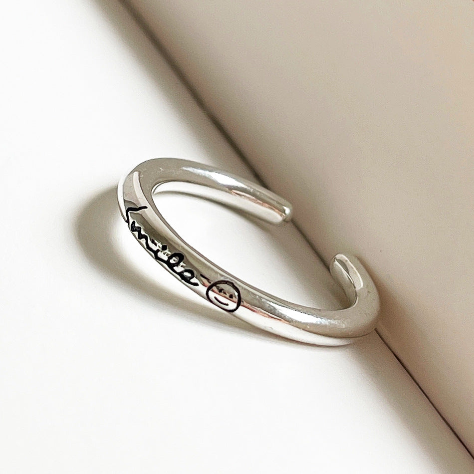 F廠-銀飾韓國韓版時尚潮流S925純銀 smile戒開口仿古復古大笑臉戒指「J541」25.06-4