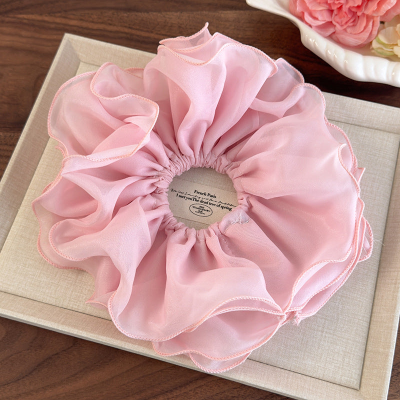 E廠-甜美加大號雙層雪紡網紗大腸髮圈女扎頭髮丸子頭髮繩側低馬尾頭繩「26893」25.05-1