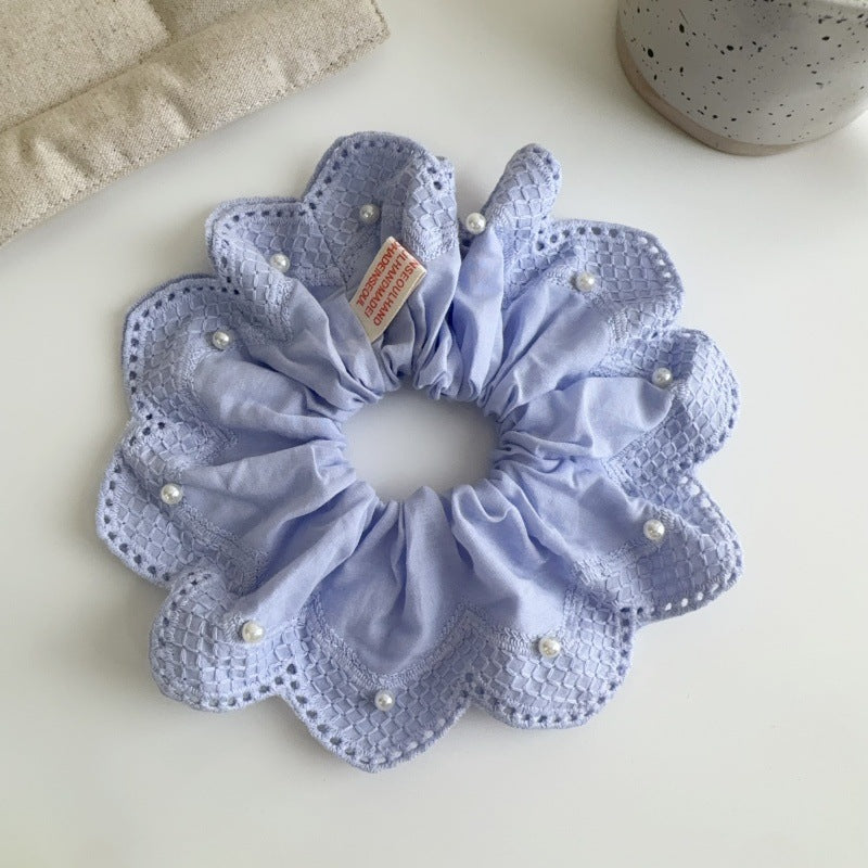 E廠-韓國小清新珍珠刺繡蕾絲大腸髮圈2025新款扎馬尾氣質髮飾丸子頭繩「27076」25.06-3