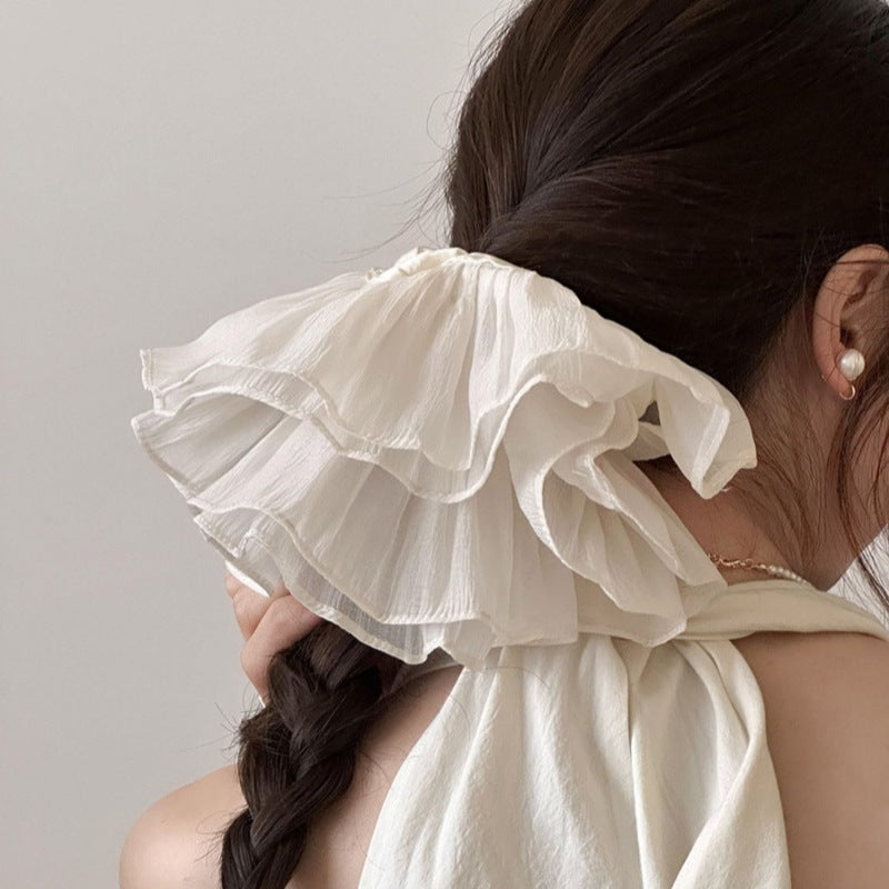 E廠-韓版超大褶皺雙層髮圈大腸圈高級感黑白頭繩頭花百搭髮飾簡約髮圈「26188」25.06-3