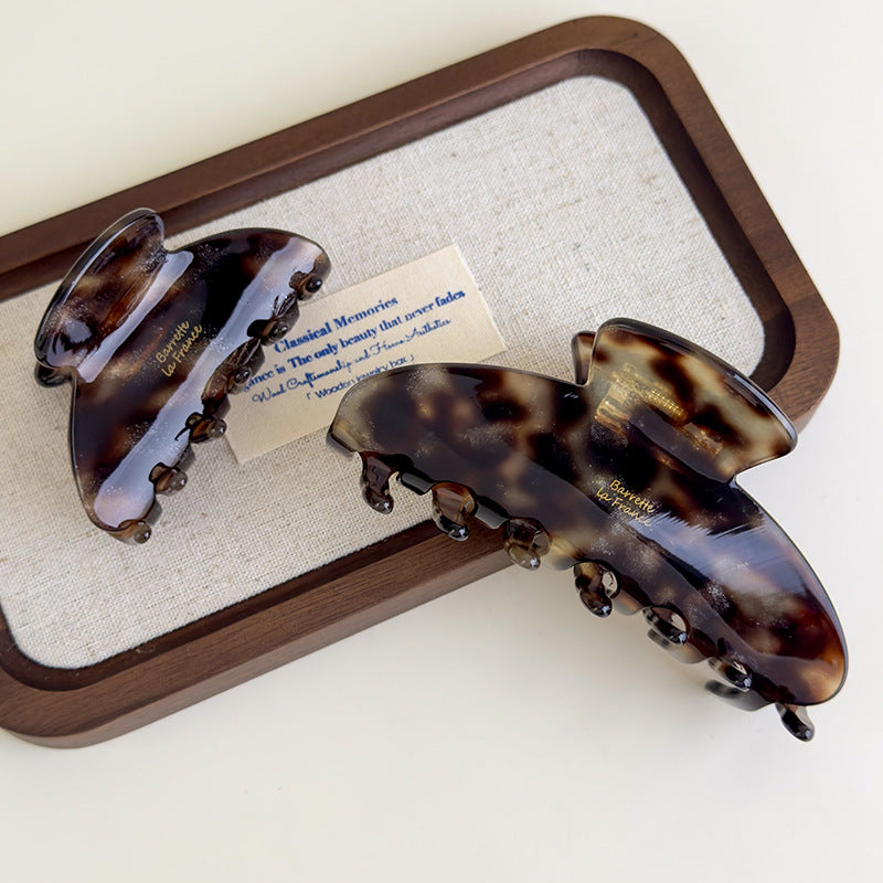 E廠-韓國ins老錢風焦糖細閃豹紋醋酸抓夾法式復古高級感鯊魚夾子頭飾「27179」25.07-1