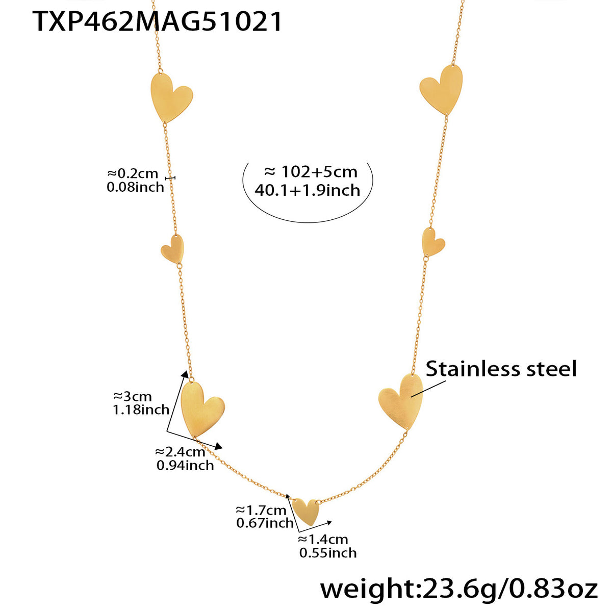 B廠-不鏽鋼大小愛心質感耳環戒指毛衣鏈跨境飾品套裝鍍18k真金「TXP462」25.10-5