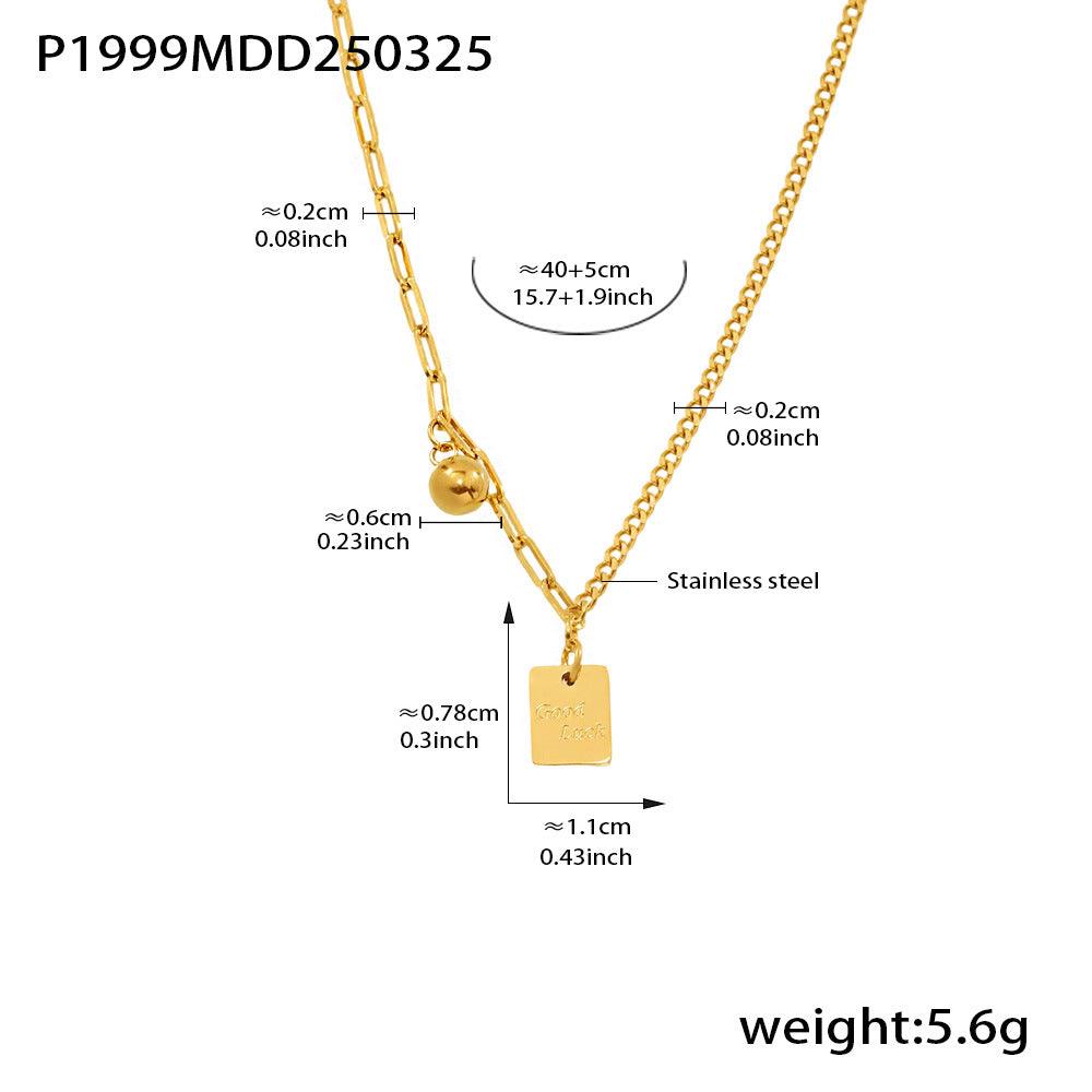B廠-方牌字母Good Luck拼接鏈條輕奢風項鍊不鏽鋼保色鎖骨頸鏈「P1999」25.04-1