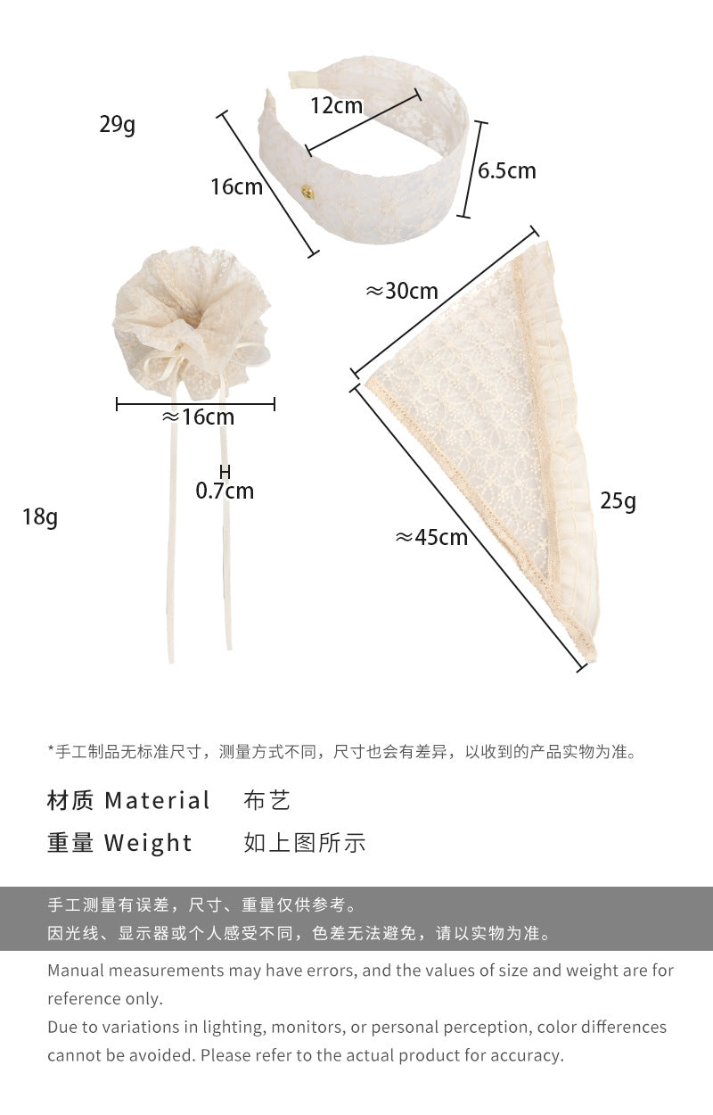 E廠-新款溫柔色系蕾絲花邊三角巾純欲法式髮飾溫柔綁髮包頭可愛髮箍女「26802」 25.04-3