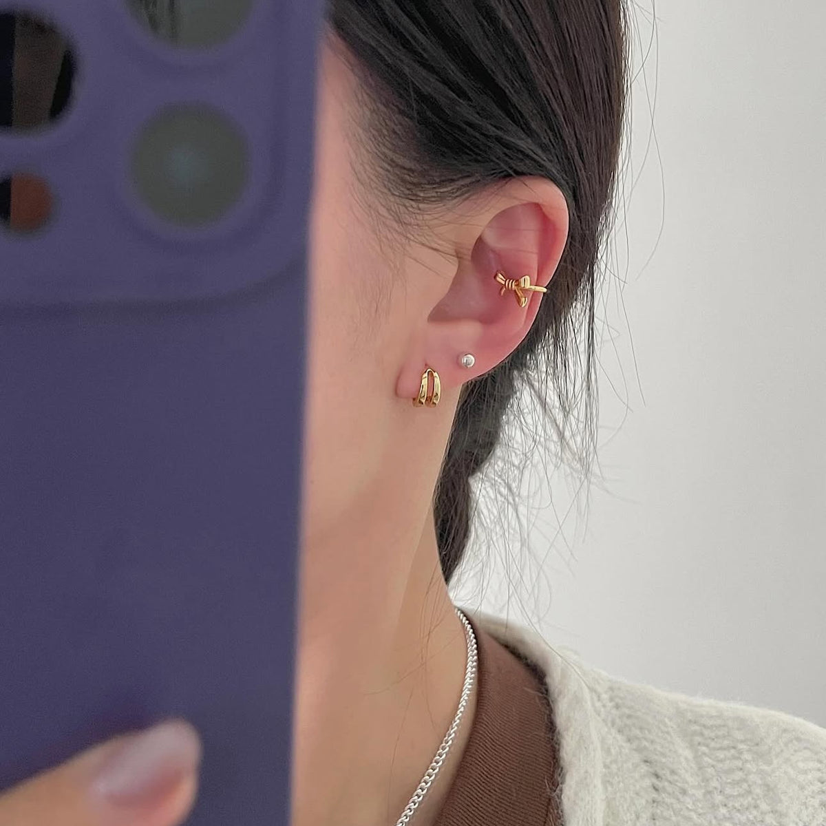 F廠-韓國韓版925純銀蝴蝶結耳夾耳環簡約氣質百搭ins風耳飾「C1396」25.05-2