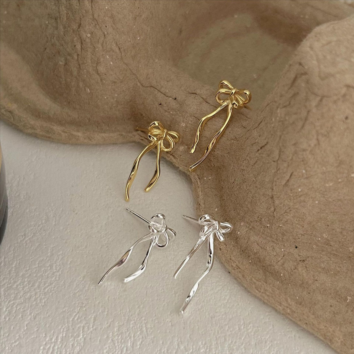 F廠-韓國韓版925純銀蝴蝶結耳釘耳環簡約氣質百搭ins風耳飾「C1296」25.04-4