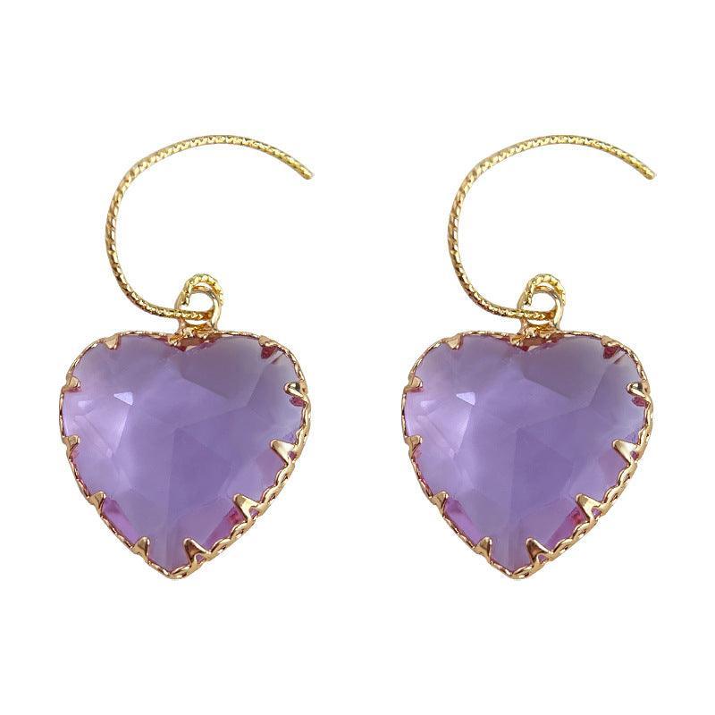 A廠-實物很閃! 玻璃水晶輕奢質感愛心鍍18K優雅高級感耳飾復古耳環女「3678」24.03-5