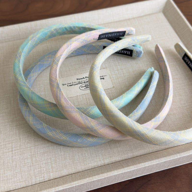 E廠-小清新甜美糖果色格紋細髮箍頭飾時尚氣質高顱頂窄邊頭箍髮卡女「27097」25.06-3