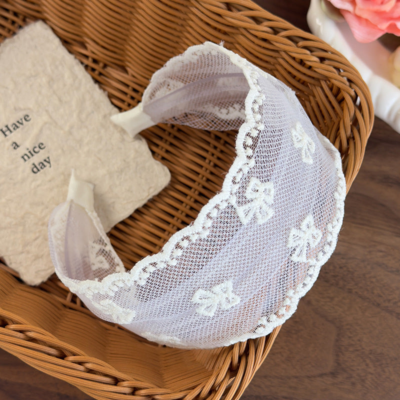 E廠-網紗蕾絲寬邊蝴蝶結防滑髮箍少女甜美百搭外出高顱頂頭箍髮卡髮捆「26927」25.05-3