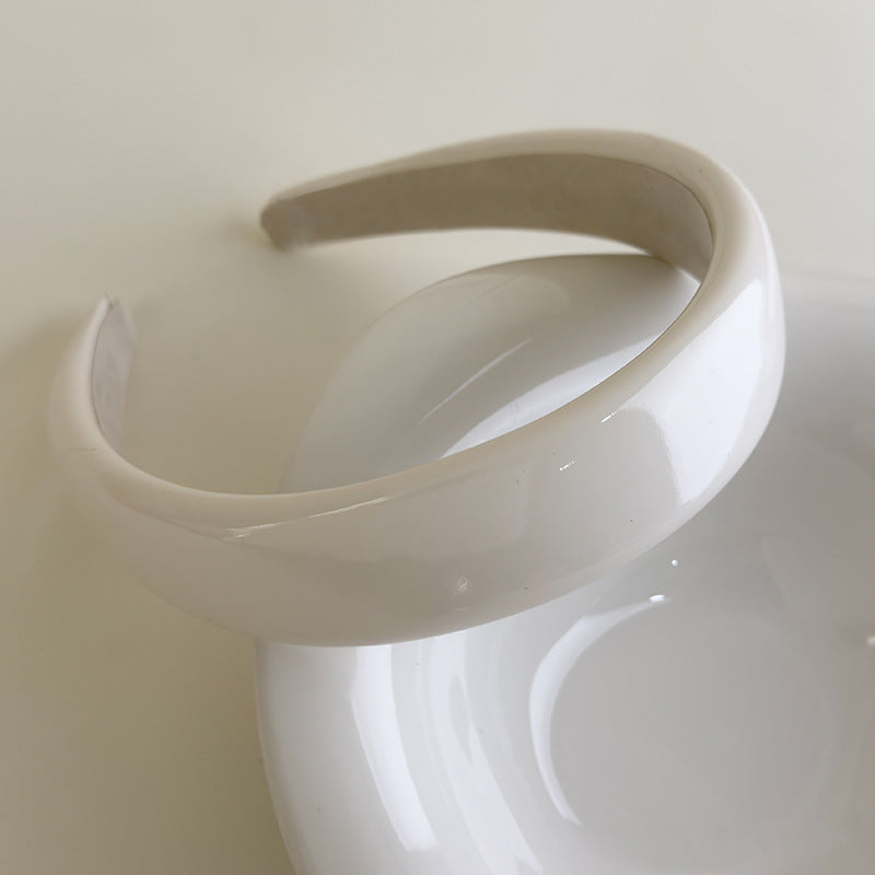 E廠-夏季多巴胺糖果色漆皮亮面皮海綿髮箍PU皮高顱頂純色頭箍髮卡髮飾「27077」25.06-3